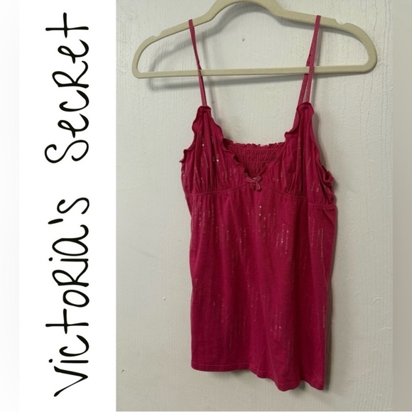 RARE Y2K Victoria’s Secret Pink Lace Cami Top Size M Vintage Shimmer 2000s - Picture 2 of 5